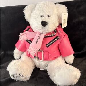 2004 GRACELAND ELVIS PRESLEY 12" STUFFED TEDDY BEAR WITH PINK LEATHER JACKET